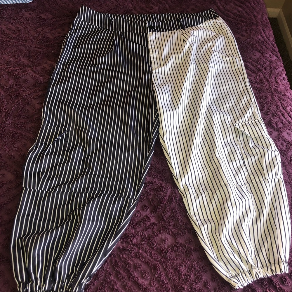 Shein Black and White Striped Two Tone Joggers